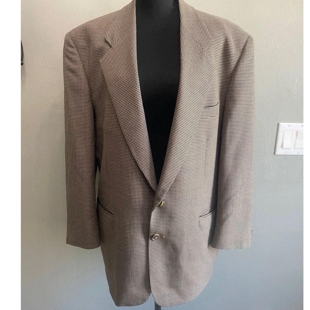 Eisenberg & Eisenberg Vintage Brown Houndstooth Blazer Sport Coat Mens XL 44R